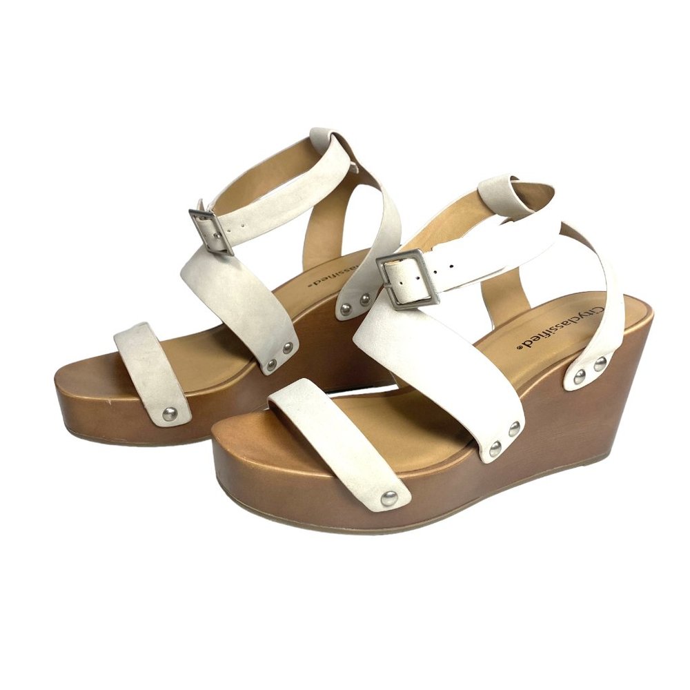 Cityclassified Women Ivory Shoes Open Toe Ankle Strap Wedge Sandals Size 8